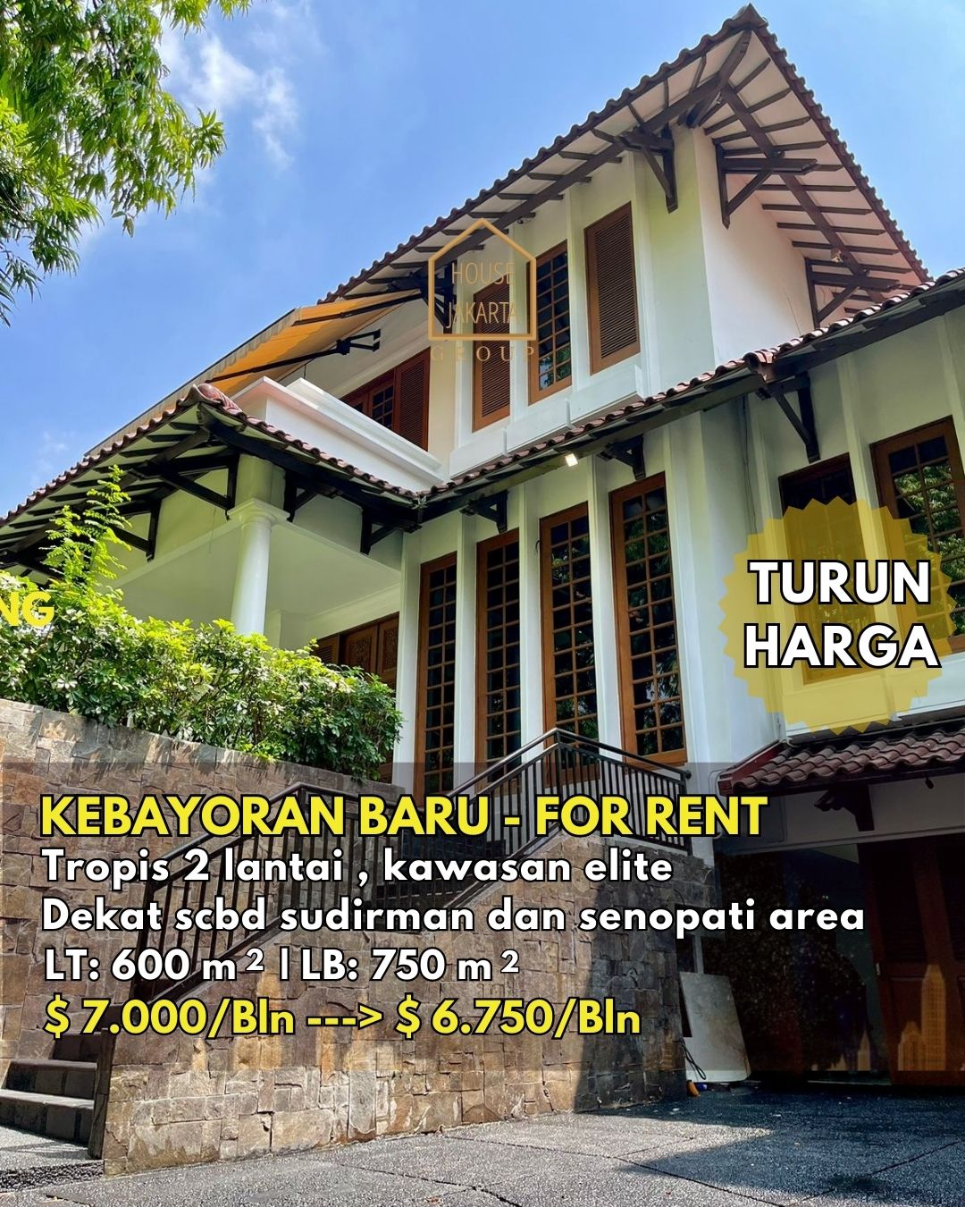 FOR RENT: TURUN HARGA!! Tropical House di Daerah Elite, Kebayoran Baru.