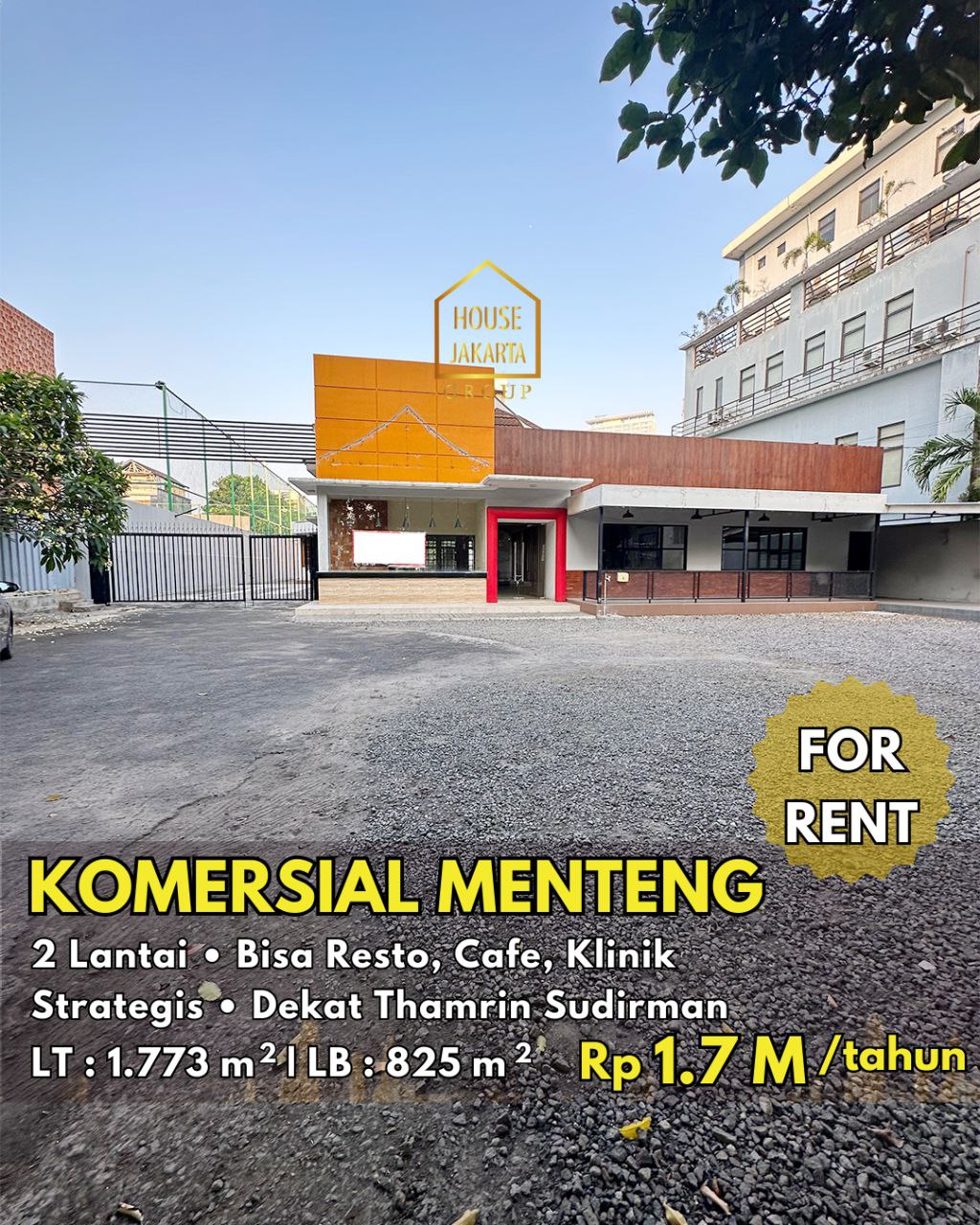 Bangunan 2 Lantai Bisa Resto, Cafe, Klinik. Lokasi Strategis Dekat Thamrin Sudirman.