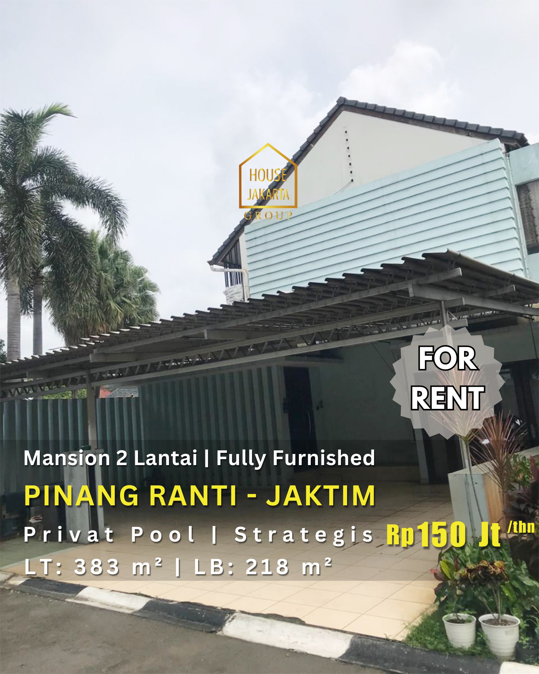 For Rent: Mansion 2 Lantai Pinang Ranti - Jaktim Di Lokasi Strategis Fully Furnished, Ada Private Pool.