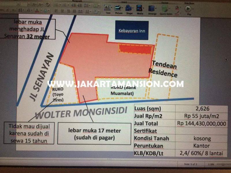 Tanah Wolter Monginsidi Jalan Senayan Dekat Senopati Kebayoran Baru Dijual bisa 5 Lantai
