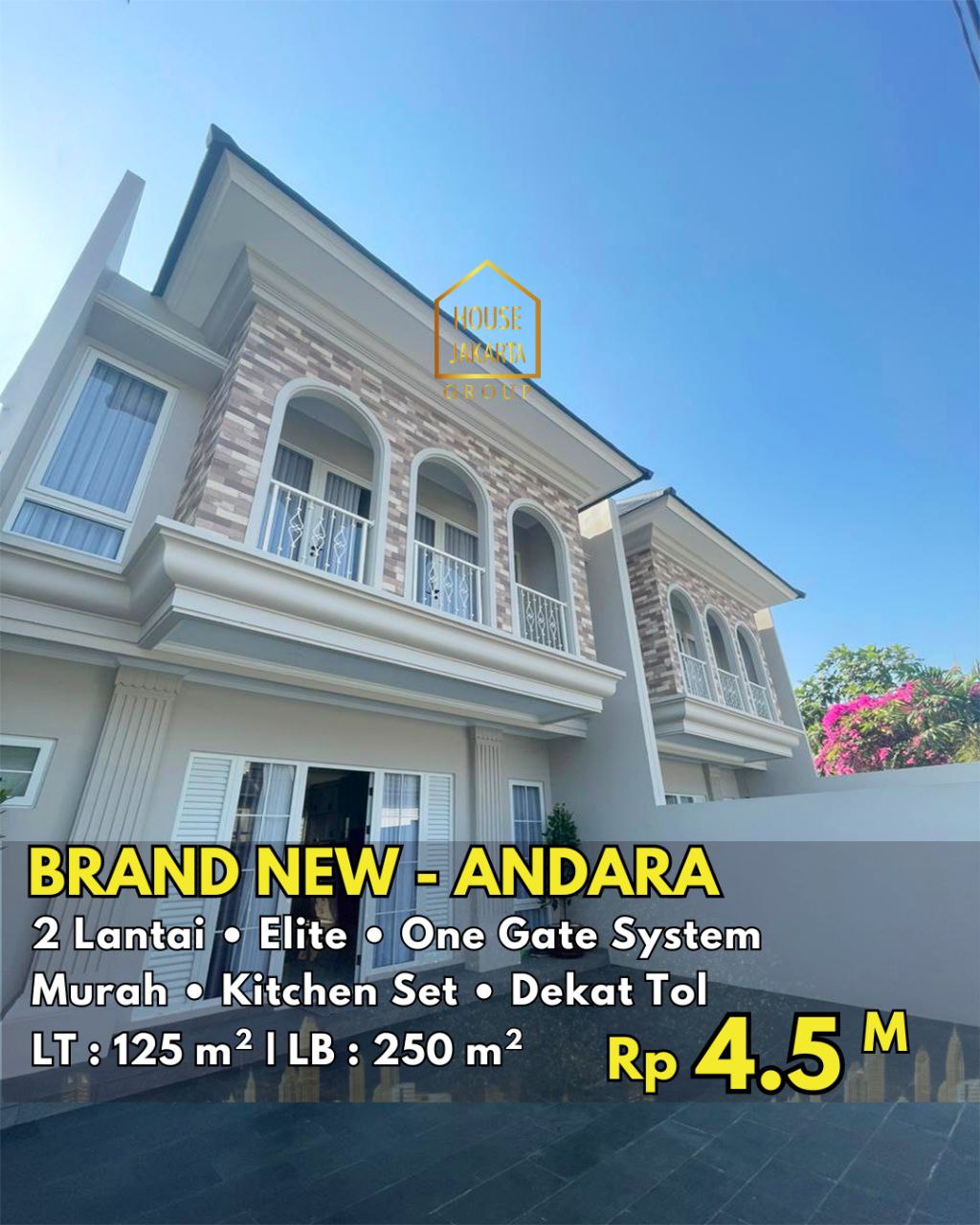 HS1727  BRAND NEW - ANDARA Rumah 2 Lantai, Kitchen Set. One Gate System. Lokasi Elite dan Strategis Dekat Tol. Dekat Tol