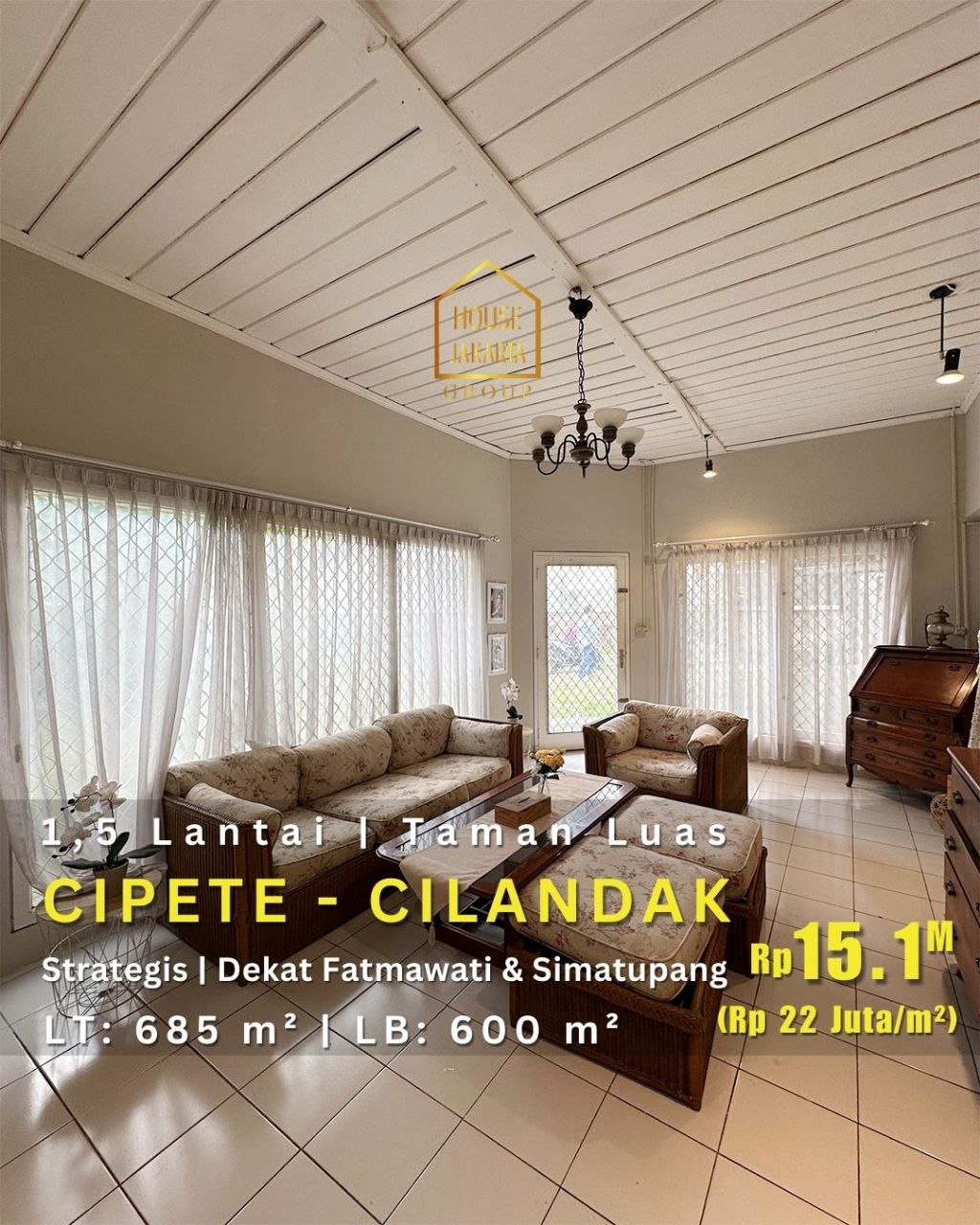 HS1732 Rumah 1,5 Lantai Siap Huni Di Cipete - Cilandak. dengan Taman Luas. Lokasi Strategis,  Dekat  Fatmawati & Simatupang