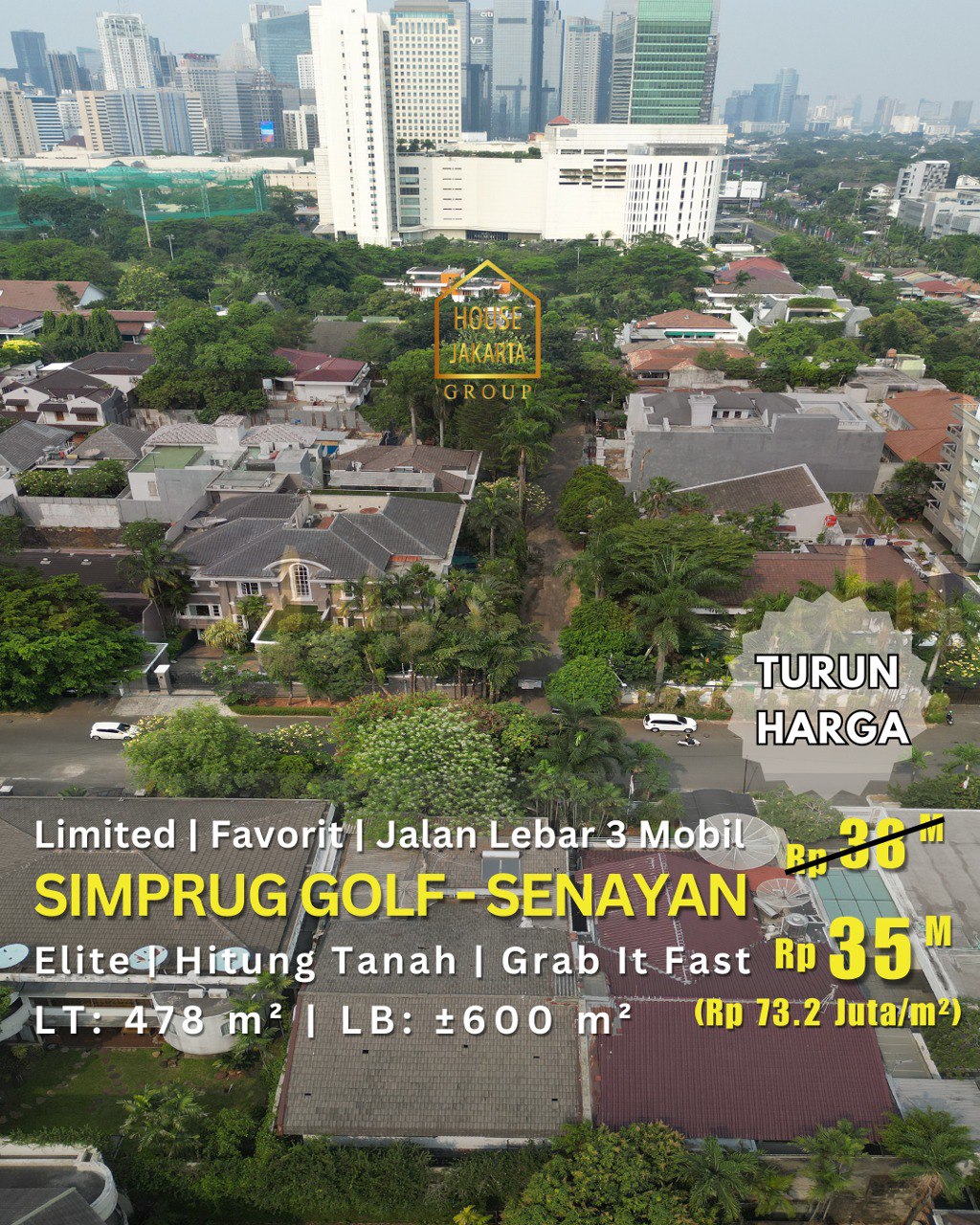 LS1762 Hitung Tanah Di Simprug Golf - Senayan, Jalan Lebar 3 Mobil, Limited