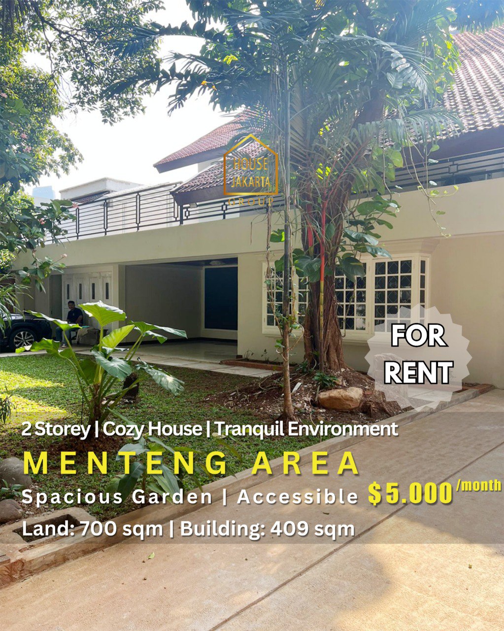 HR1766  Cozy House, Menteng Area 2 Storey • Tranquil Environtment • Spacious Garden •  Accesible