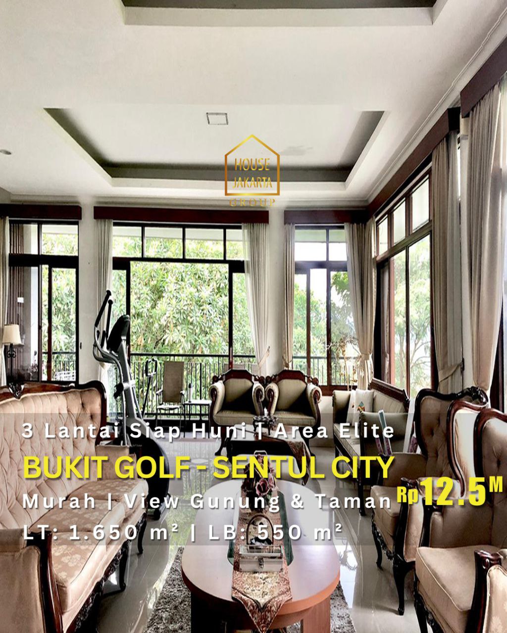 HS1775 Rumah Murah 3 Lantai Siap Huni, Di Bukit Golf - Sentul City. Elite. Hadap Barat