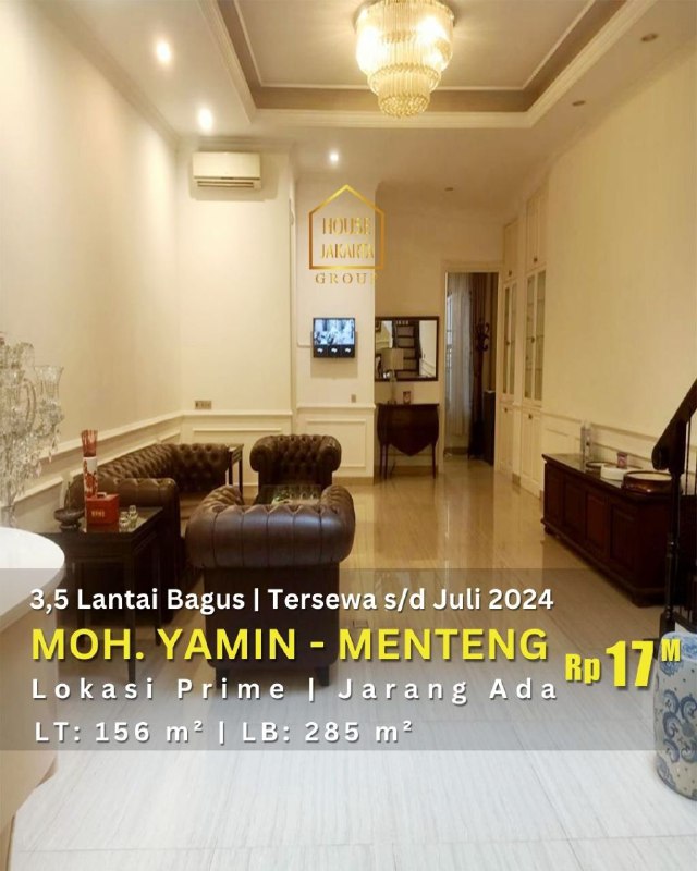 HS1779 Rumah Bagus Di Moh Yamin - Menteng, 3,5 Lantai. Jarang Ada, Lokasi Prime 