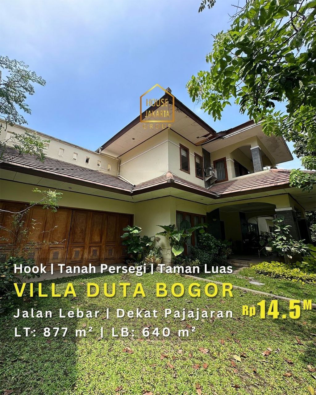 HS1781 Villa Duta Bogor, Dalma KOmplek 2 Lantai, Ada Taman Luas, Persegi. Daerah Elite & Tenang, Jalan Lebar Dekat Pajajaran