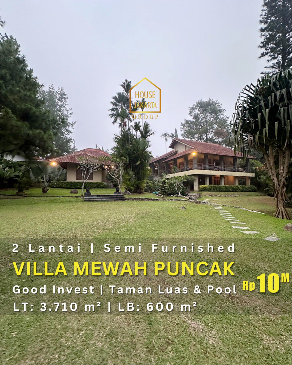 HS1782 Villa Mewah Di Puncak Bogor, 2 Lantai Semi Furnished, Good Invest Dekat Taman Safari & Cimori