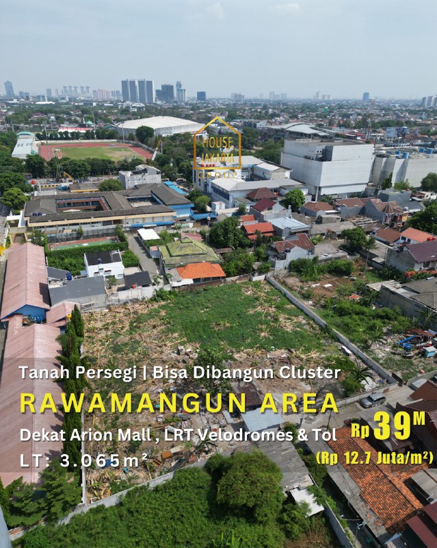 LS1788 Tanah Persegi Di Rawamangun Area. Dekat Arion Mall, LRT Velodromes & Tol. Bisa Dibangun Cluster