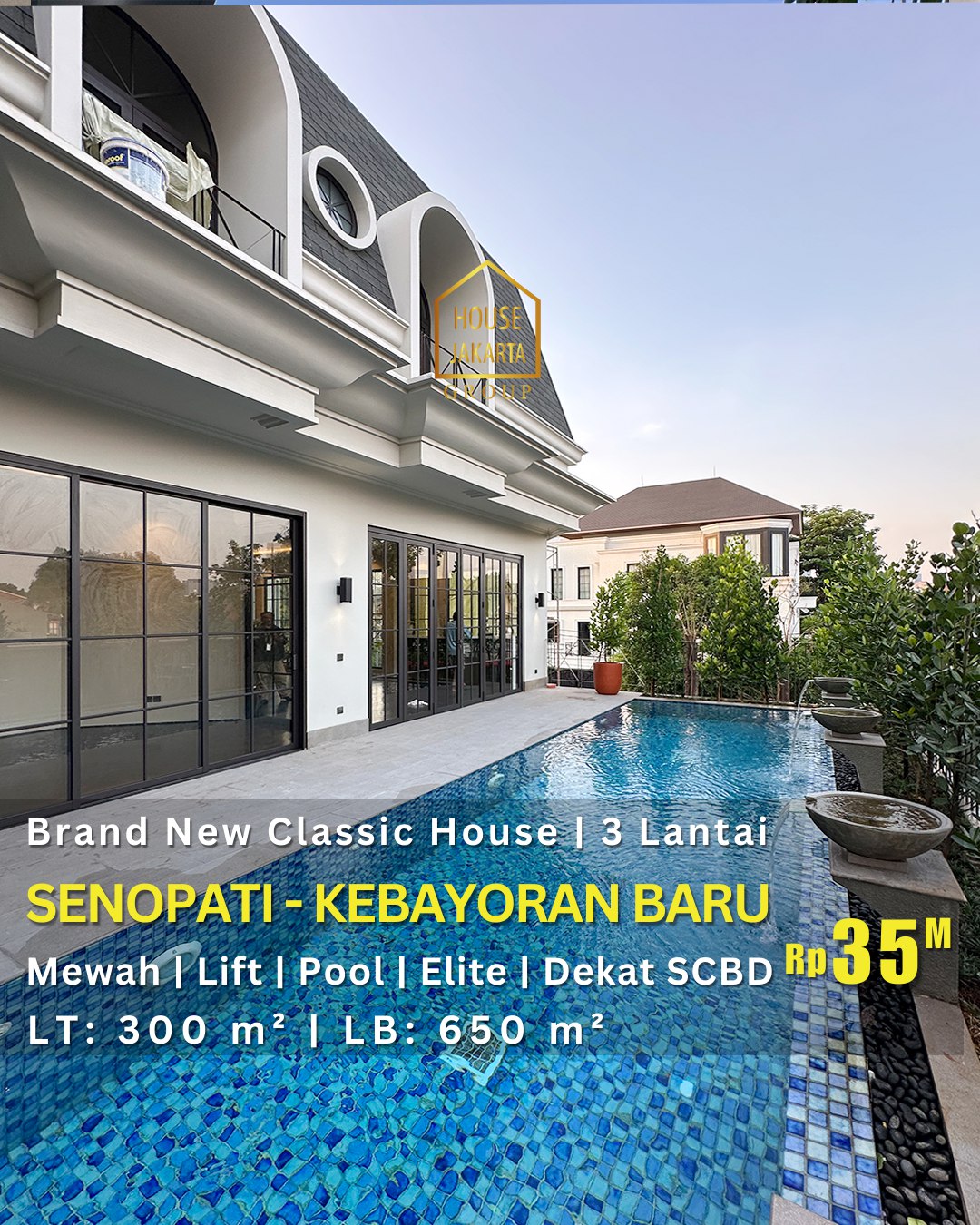 HR1804 Brand New Classic House Di Kebayoran Baru - Senopati Area, Meah 3,5 Lantai. Lokasi Elite Dekat SCBD