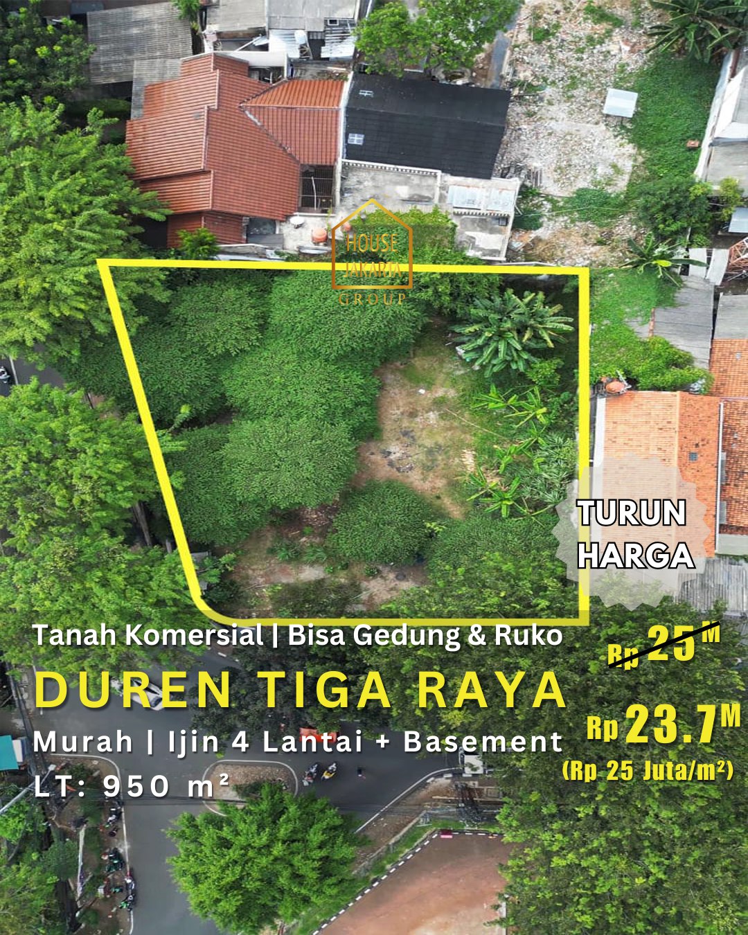 LS1819 Tanah Komersial Duren Tiga, Bisa Gedung & Ruko. Murah Ijin 4 Lantai + Basement