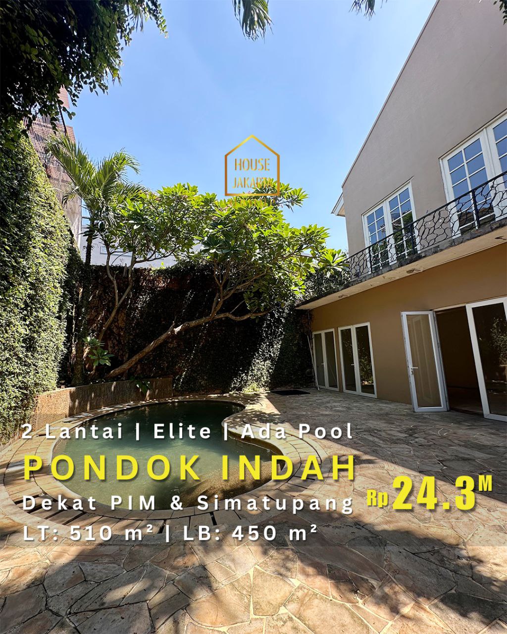 HS1858 Rumah Pondok Indah 2 Lantai, Ada Pool, Elite, Dekat PIM & Simatupang
