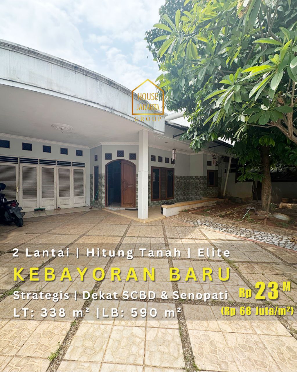 HS1862 Rumah Tua 2 Lantai Hitung Tanah. Lokasi Strategis Kebayoran Baru. Elite Dekat SCBD dan Senopati.