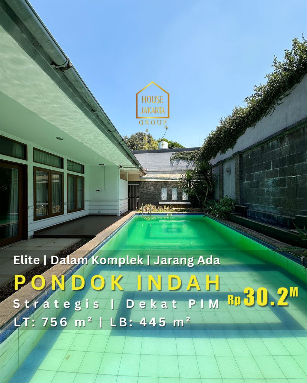HS1863 Rumah 1 Lantai Dalam Komplek Pondok Indah Elite. Ada Swimming Pool. Lokasi Strategis Dekat PIM dan Simatupang.