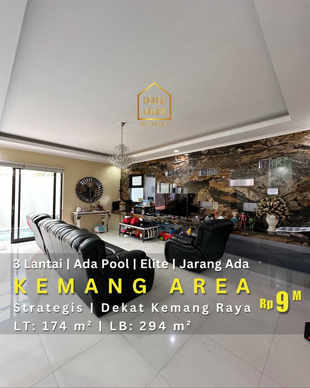HS1876  Rumah Kemang 3 Lantai di Kawasan Elite dan Strategis • Ada Pool • Jarang Ada • Dekat Kemang Raya