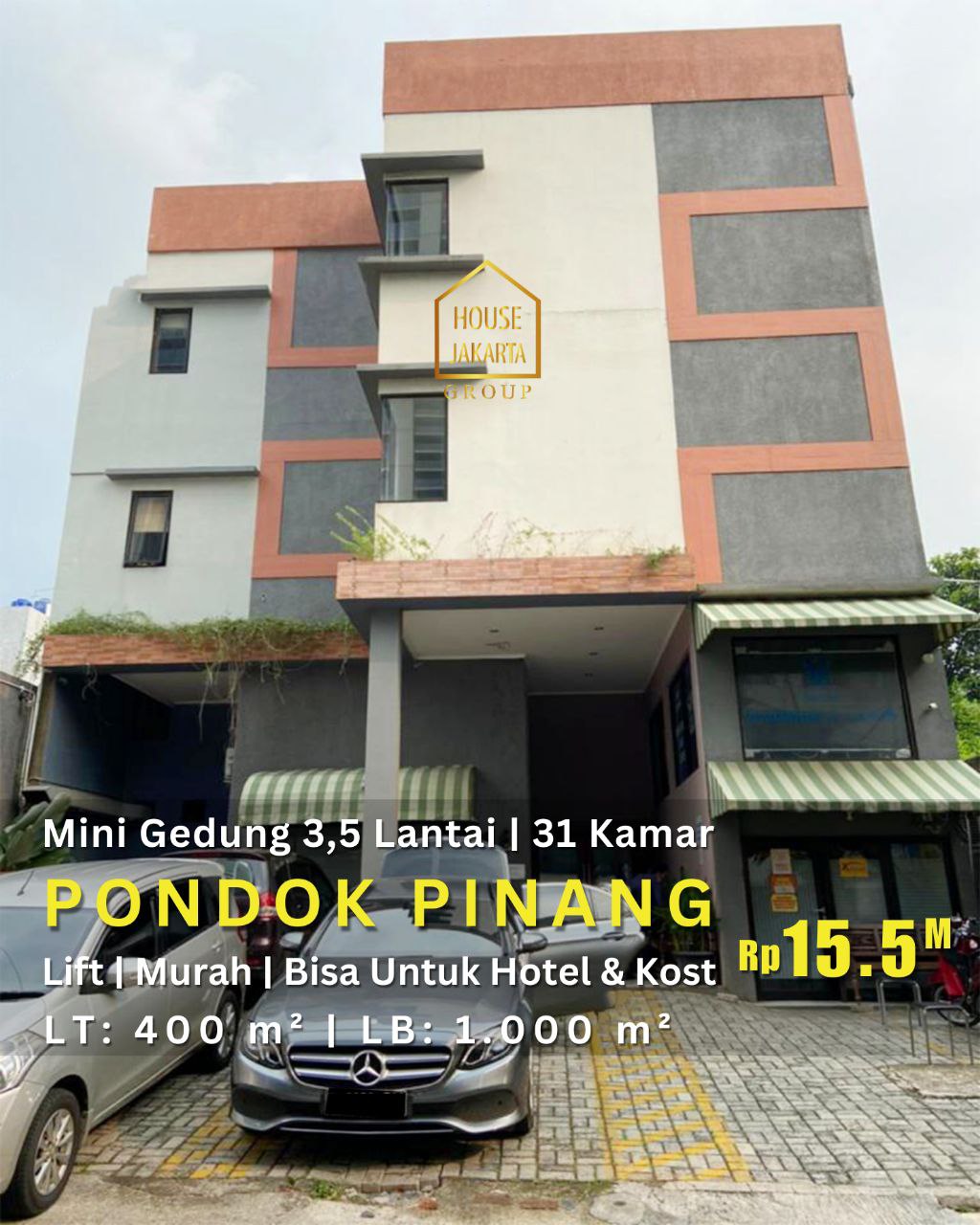 CS1889 Mini Gedung 3,5 Lantai Pondok Pinang• Ada  31 Kamar dan Lift • Bisa Untuk Hotel & Kost