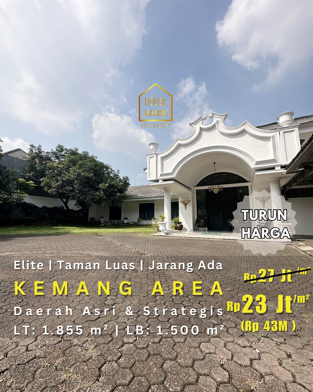 HS1890 TURUN HARGA !!  Rumah dengan Halaman Luas DEKAT KEMANG RAYA, Hijau Asri