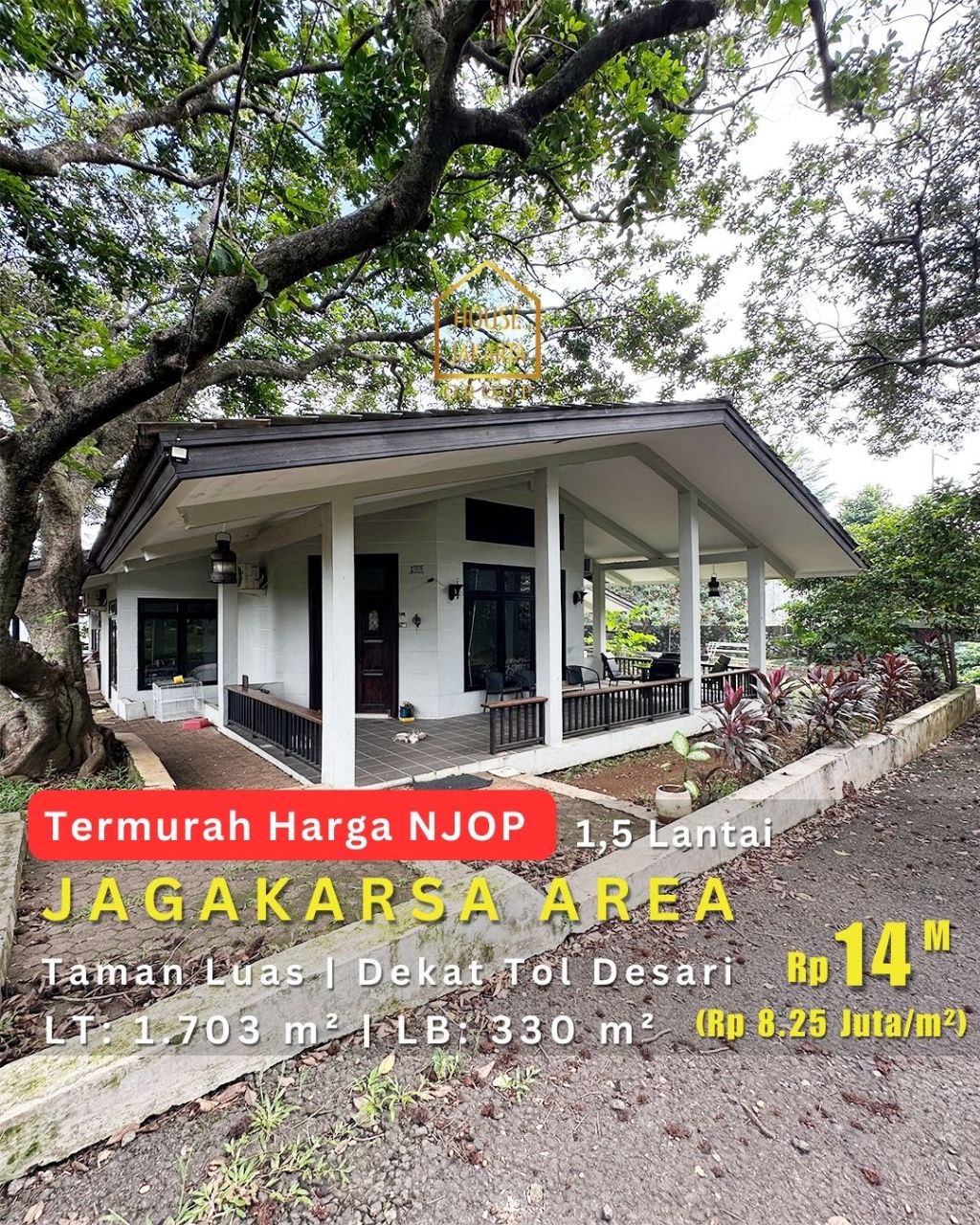 HS1891 Jagakarsa Termurah Harga NJOP • 1,5 Lantai • Taman Luas • Dekat Tol Desari