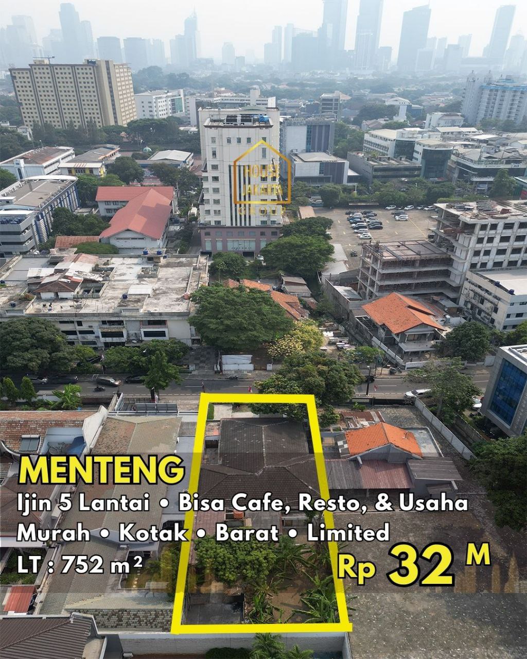 LS1896 Tanah Kotak Menteng, Bisa 5 Lantai, Peruntukan Cafe, Resto & Usaha. Murah dan Limited