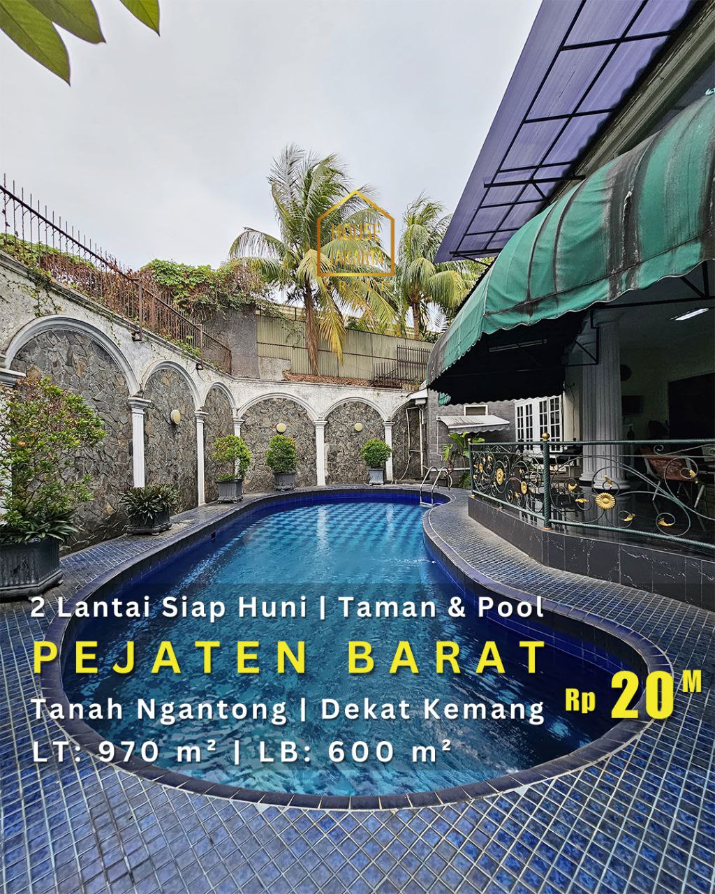 HS1910  Rumah 2 Lantai Siap Huni Di Pejaten Barat , Taman & Pool, Tanah Ngantong, Dekat Kemang