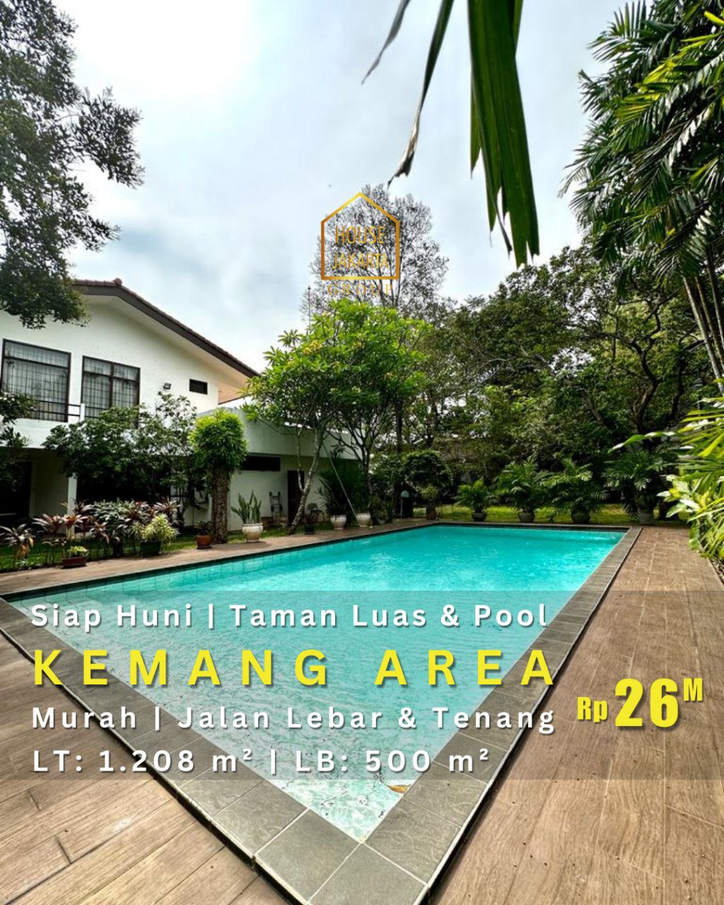 HS1920 Rumah Asri Kemang Area Ada Taman Luas dan Pool, Siap Huni. Murah. Jalan Lebar & Tenang