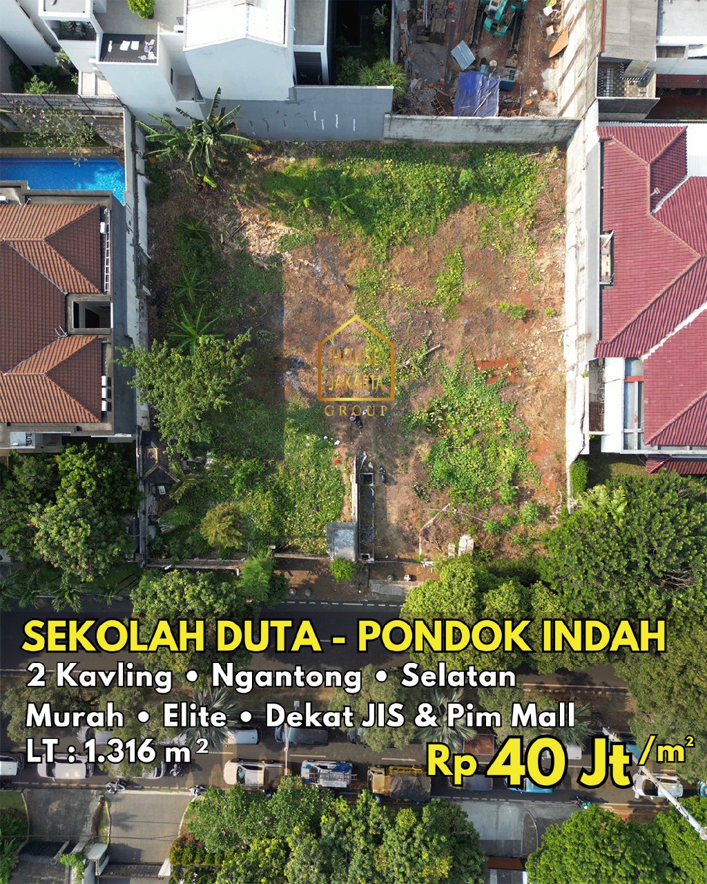 LS1927  2 Kavling Sekolah Kencana - Pondok Indah, Ngantong, Selatan, Murah, Elite, Dekat JIS & PIM Mall