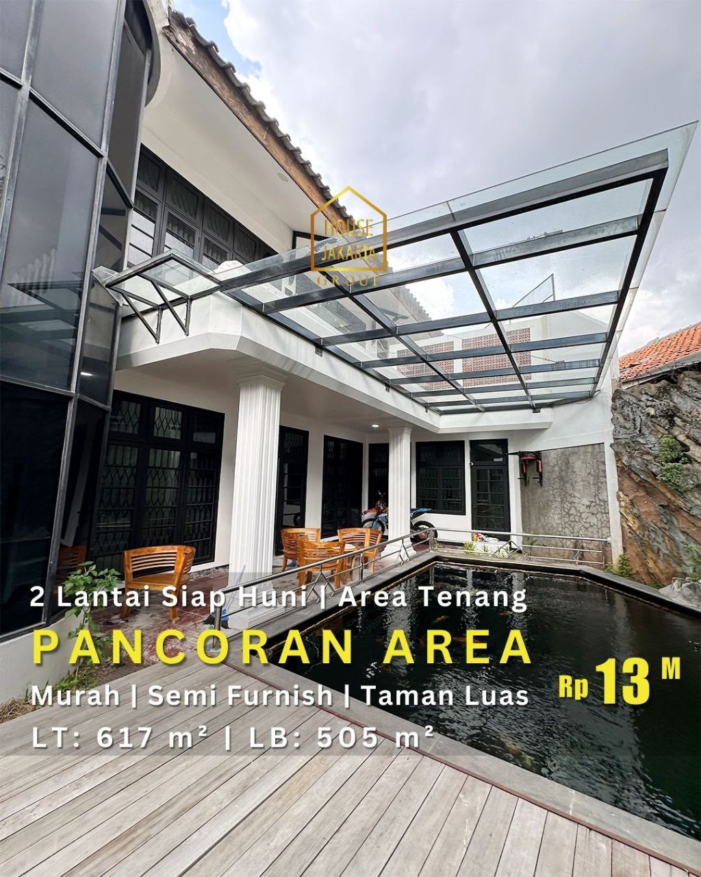 HS1935  Rumah Murah Pancoran Area Siap Huni 2  Lantai. Area Tenang • Semi Furnished • Ada Taman Luas