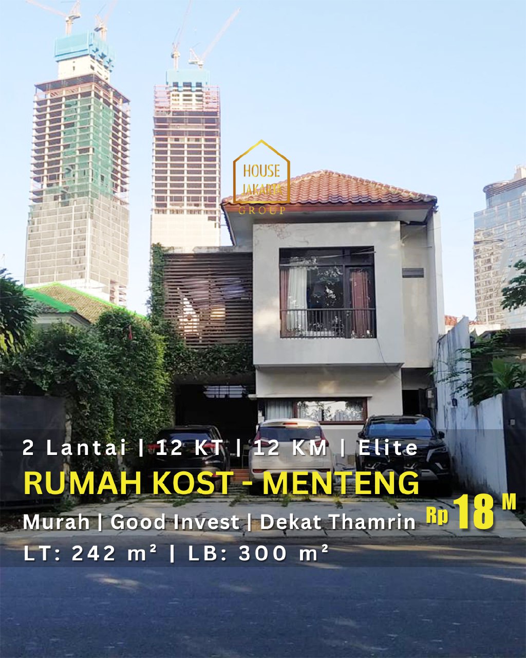 CS1941  Rumah Kost 2 Lantai Di Menteng, 12 KT, 12 KM • Lokasi Elite Dekat Thamrin • Murah, Good Invest