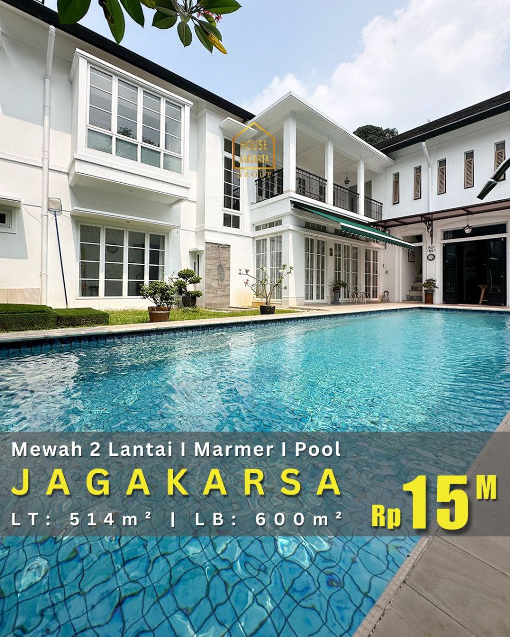HS1972 FOR SALE: Rumah Mewah Nuansa Villa 2 Lantai JAGAKARSA. Ada Swimming Pool dan Taman. Lantai Marmer. Lingkungan Tenang dan Rindang