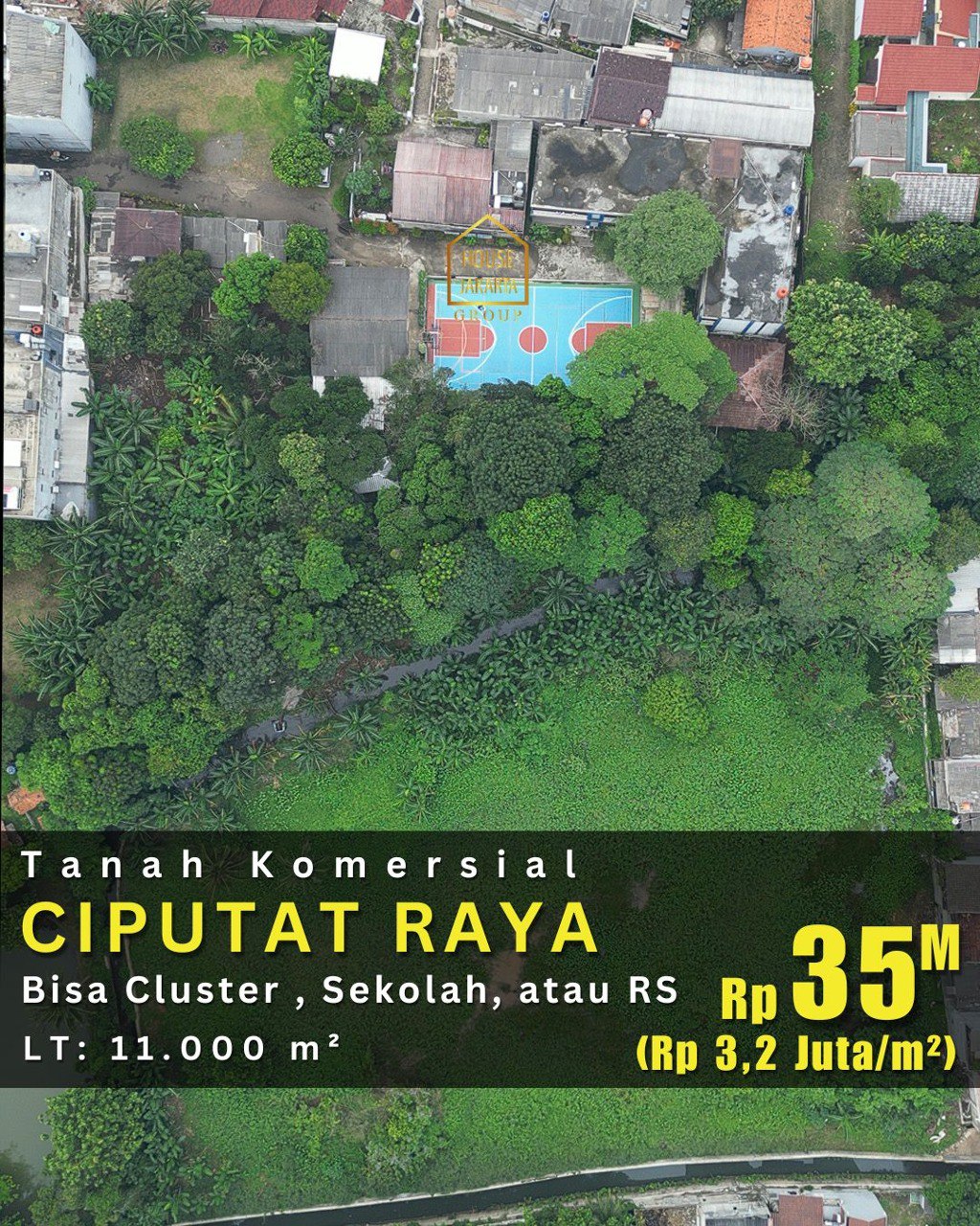 LS1978 FOR SALE: Tanah Komersial CIPUTAT RAYA. Peruntukan Cluster, Sekolahan, atau RS. Lokasi Kavling di Pinggir Jalan