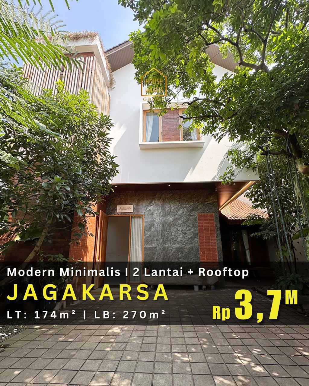 HS1987 FOR SALE: JAGAKARSA. Rumah Modern Minimalis 2,5 Lantai + Rooftop. Semi Furnished. Taman Asri. Lingkungan  Tenang. Hadap Timur