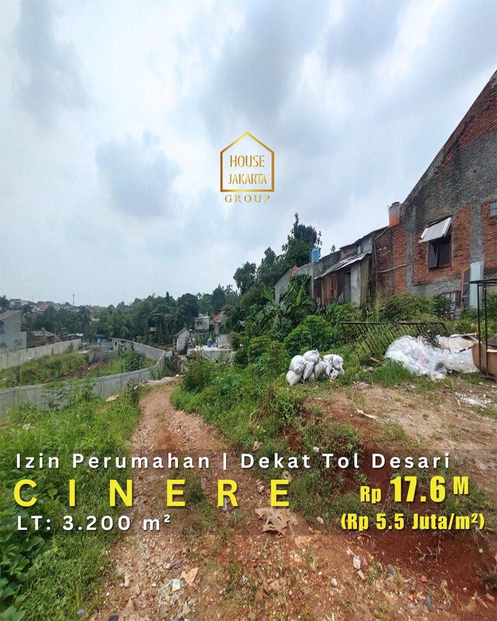 LS2000 CINERE - DEPOK. Kavling Tanah Luas dengan Izin Perumahan Cluster, Lokasi Strategis Dekat Tol Desari