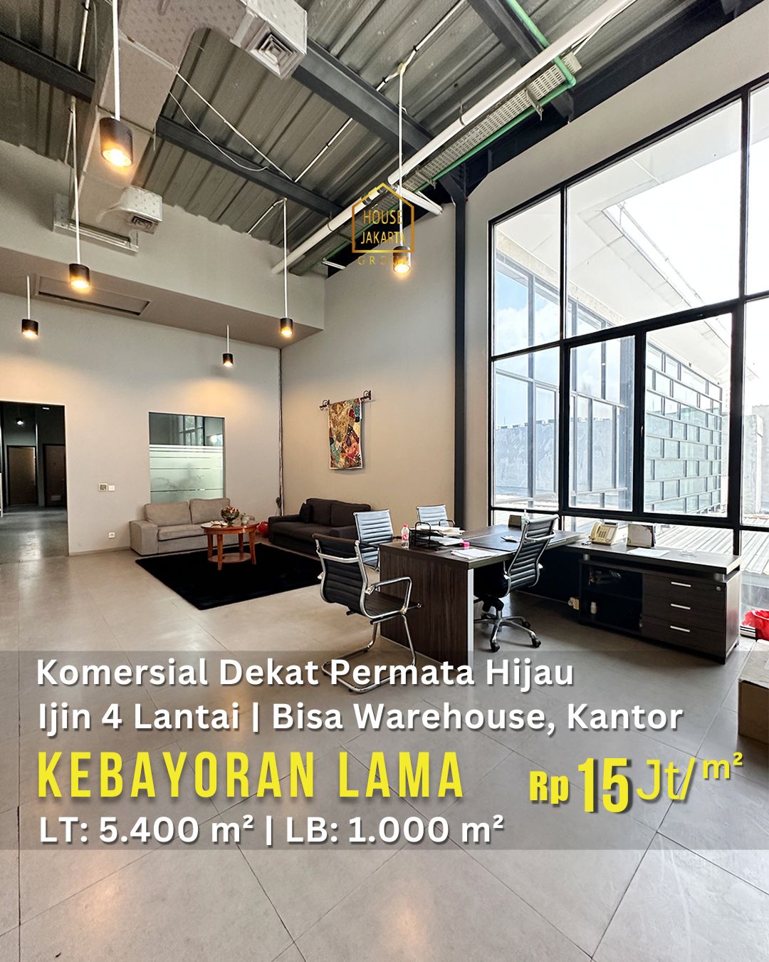 CS2005 FOR SALE: JALAN PANJANG - KEBAYORAN LAMA, DEKAT PERMATA HIJAU. KOMERSIAL GEDUNG 2 LANTAI SIAP PAKAI PLUS TANAH TERLUAS, JARANG ADA. BISA UNTUK WAREHOUSE, GUDANG, SEKOLAH, CLUSTER, TOWNHOUSE