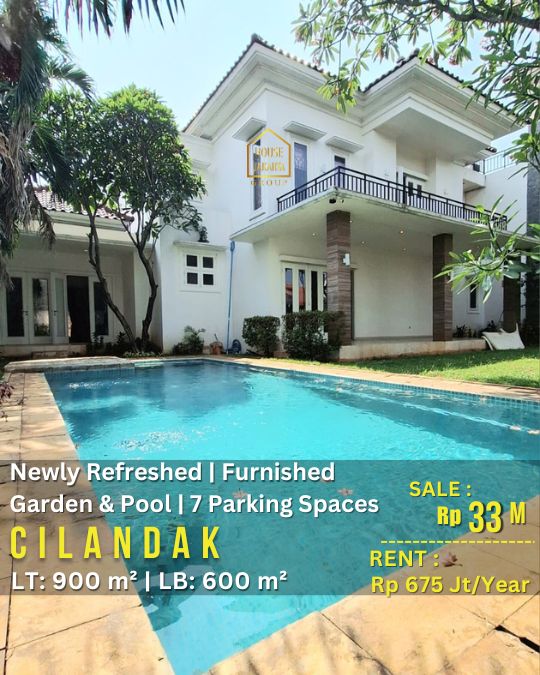 HS2007  FOR SALE/RENT : CILANDAK - JAKARTA SELATAN. RUMAH MEWAH 2 LANTAI SIAP HUNI DEKAT PONDOK  INDAH MALL. GARDEN & POOL, PARKIR 7 MOBIL